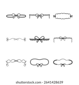 This image features nine different decorative frames and borders, all in black outline, each adorned with a bow or ribbon detail.