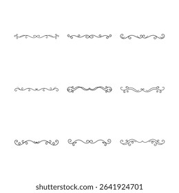 This image features nine different black line dividers with elegant swirls and curves, perfect for adding a decorative touch to designs.