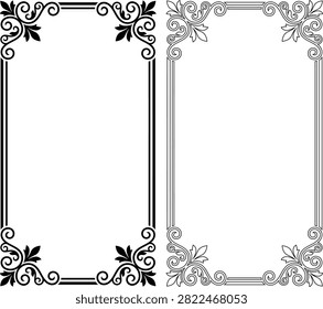 This image features ornate floral frame corners with swirling designs, presented as a black silhouette against a clean white background.