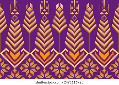 This image features a pixel art pattern with geometric shapes and symmetry, primarily using purple and brown colors. This decorative design could be used in various artistic or decorative applications