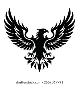 This image features a powerful stylized black eagle with its wings fully extended It's a bold graphic ideal for logos branding and designs needing a strong symbolic element.
