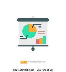 This image features a presentation slide with a pie chart, bar graph, and data points, illustrating analytical information in a visually appealing manner.