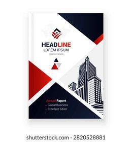 This image features a professional and modern annual report or corporate brochure cover design. It utilizes a clean, geometric layout with a striking diagonal split in red and dark blue. A detailed, line-art illustration of a city skyline occupies the bottom right, adding a corporate and urban feel. The cover also includes a world map watermark, a stylized company logo (a stylized letter 'A'), and placeholder text for the headline and company information. The design is structured, trustworthy, and visually impactful, making it suitable for presenting company performance, financial data, and strategic insights to stakeholders. The overall aesthetic is polished and business-focused, conveying stability and forward-thinking leadership.

#AnnualReportDesign #CorporateBrochure #CitySkylineArt #RedAndBlueDesign #ProfessionalTemplate #ModernBusinessLayout #FinancialReportCover #CorporateIdentity #AnnualReview #BusinessStrategy #RealEstateBrochure #ConstructionReport #CorporatePresentation #CompanyPerformance #UrbanDesign #BusinessDocument #ReportCoverLayout #CreativeCorporateDesign #MarketAnalysis #BusinessGrowth #MetropolitanSkyline #CompanyBrochure #ProfessionalCover #CorporateBranding #StrategicReport