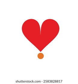 This image features a red heart with a downward point, resembling an exclamation mark, with an orange dot beneath it. The design is simple and bold, set against a white background