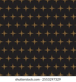 This image features a repeating geometric pattern with a black background and golden-orange ornamental motifs. The motifs are arranged in a grid-like formation, with intricate star-shaped designs conn