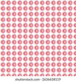 This image features a repeating pattern of pink and orange stylized flowers, neatly arranged on a white background. The design is clean and vibrant.