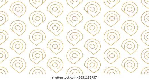 This image features a repeating pattern of stylized golden location pins. Each pin contains three concentric circles, creating a modern and clean aesthetic on a white backdrop.