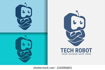 This image features a robot pose logo with minimalist concept, perfect for use in branding and marketing materials for a tech or futuristic themed business.