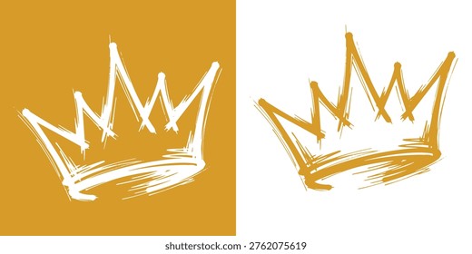 This image features a roughly sketched golden crown against a split background of gold and white. The crown's design is abstract and artistic, suggesting royalty, leadership, and prestige. It evokes a sense of grandeur.