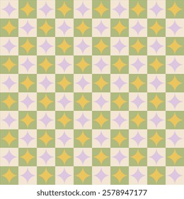 This image features a seamless geometric pattern with a retro aesthetic. The design consists of small, stylized retro-shape arranged in a grid-like formation.