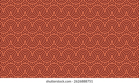 This image features a seamless pattern of wavy, concentric orange and dark red lines, creating a vibrant, wave-like design. Ideal for modern decor or digital art backgrounds.