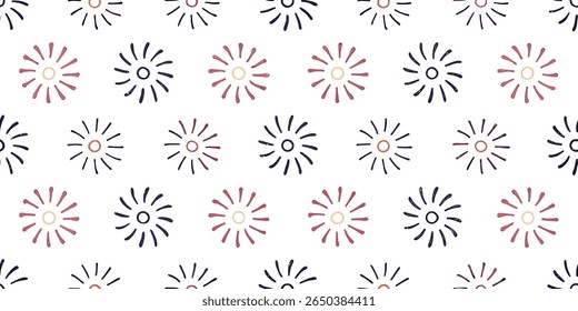 This image features a seamless pattern of simple, hand-drawn sunburst or starburst shapes. The shapes are arranged in a grid and alternate in color.