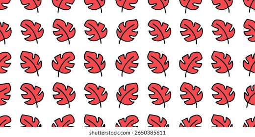 This image features a seamless pattern of stylized red leaves with bold black outlines. The leaves are arranged in a repeating grid on a clean white background.