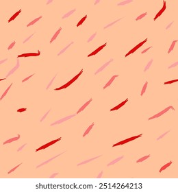 This image features a seamless tile pattern in vector style, with a peach background and scattered red and pink line designs throughout.
