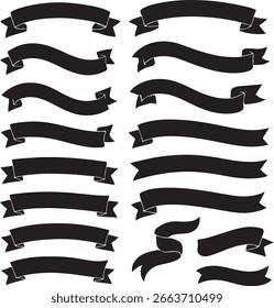 Esta Imagen cuenta con un conjunto de Formas de Anuncio de cinta negra y pergaminos, perfecto para agregar Elementos decorativos a los diseños.