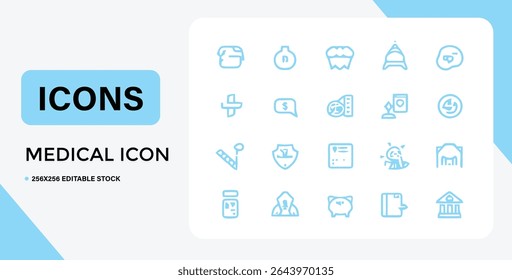 This image features a set of light blue medical icons on a white background, suitable for healthcare related projects.