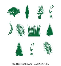 This image features a set of nine silhouette illustrations of various plants.