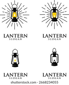 This image features a set of retro lantern logos ideal for branding purposes. The clean white backdrop makes the design elements such as the lantern illustrations and stylized text pop
