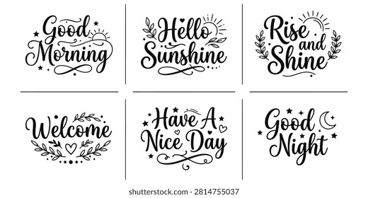 This image features a set of six handlettered phrases with delicate floral accents, presented as vector illustrations on a clean white background.