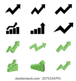 This image features a set of various growth charts and upward arrows, some in black and some in light green, suitable for use in presentations, websites, or other graphic design applications.