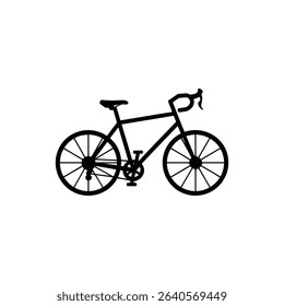 This image features a sharp, detailed silhouette of a road bicycle, rendered in black against a clean white background. Captures the bike's structure effectively.
