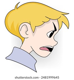 This image features a side profile of a cartoon character with blonde hair displaying an angry expression