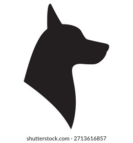 Esta imagem apresenta a silhueta da cabeça de um cão, mostrando a forma distinta de suas orelhas, focinho e pescoço. A silhueta preta destaca-se contra um fundo branco, criando um forte contraste que destaca as características faciais do cão.