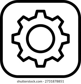 Esta Imagen cuenta con un simple ícono de engranaje en blanco y negro encerrado dentro de un marco cuadrado. El engranaje tiene un agujero central y se representa con una serie de dientes alrededor de su perímetro. El diseño es minimalista y se usa comúnmente para representar Configuraciones o configuraciones en varias interfaces digitales.