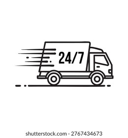 This image features a simple, black-and-white illustration of a delivery van in motion, displaying. The distinctive silhouette style emphasizes its shape and movement.