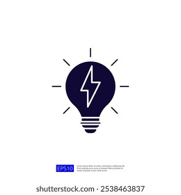 Esta imagem apresenta um gráfico simples de uma lâmpada elétrica com um raio dentro, simbolizando ideias, energia ou inovação.