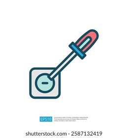 This image features a simple graphic of a dropper over a circular container, commonly used in laboratories or for precise liquid measurements.