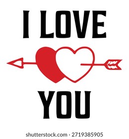 This image features a simple and heartfelt message 'I love you' with two red hearts connected by a red arrow. The text is in bold black letters, and the arrow has a lipstick print at the tip, adding a playful touch. The design is clean and minimalistic, perfect for expressing affection.