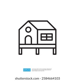 This image features a simple line drawing of a house with a door and window, designed in a minimalist style, suitable for graphic resources or illustrations.