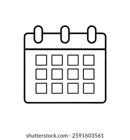 This image features a simple line drawing of a calendar, typically used to represent scheduling, events, or time management