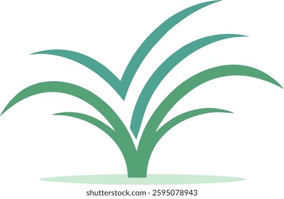 This image features a simple and modern grass logo with a minimalist design. The grass blades are symmetrically arranged, using a gradient of green and blue tones to create a fresh and eco-friendly 