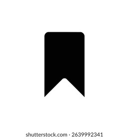 This image features a simple, solid black bookmark icon. The bookmark has a rectangular shape with rounded top corners and a pointed, inverted triangle at the bottom tip.