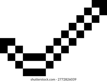 This image features a simple yet visually distinct pixel art representation of a checklist tick mark, rendered in a monochrome black-and-white style. The composition is defined by a diagonal checkmark constructed from evenly spaced square pixels, forming a stepped, geometric line that moves upward from left to right. The left side begins with a shorter downward segment, transitioning into a longer ascending stroke, clearly communicating confirmation, approval, or completion.

The design adheres to a retro 8-bit aesthetic, with crisp edges, uniform pixel sizing, and strong contrast against a clean, light background. The absence of gradients or decorative elements ensures immediate recognition and high legibility, even at reduced sizes. The angular structure and balanced spacing create a sense of precision and clarity, reinforcing its functional purpose as a universal symbol for validation and task completion.

This icon is highly versatile for digital and commercial applications, including user interfaces, mobile apps, websites, dashboards, and productivity tools. It is particularly suitable for representing completed tasks, verified actions, approval states, or successful processes in checklists, forms, and workflow systems. The surrounding negative space provides flexibility for integration into layouts such as banners, presentations, onboarding screens, or marketing materials.

Overall, the image communicates efficiency, confirmation, and reliability through a clean and timeless pixel-art style, making it ideal for both modern minimalist design systems and retro-inspired visual themes.