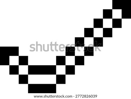 This image features a simple yet visually distinct pixel art representation of a checklist tick mark, rendered in a monochrome black-and-white style. The composition is defined by a diagonal checkmark constructed from evenly spaced square pixels, forming a stepped, geometric line that moves upward from left to right. The left side begins with a shorter downward segment, transitioning into a longer ascending stroke, clearly communicating confirmation, approval, or completion.

The design adheres to a retro 8-bit aesthetic, with crisp edges, uniform pixel sizing, and strong contrast against a clean, light background. The absence of gradients or decorative elements ensures immediate recognition and high legibility, even at reduced sizes. The angular structure and balanced spacing create a sense of precision and clarity, reinforcing its functional purpose as a universal symbol for validation and task completion.

This icon is highly versatile for digital and commercial applications, including user interfaces, mobile apps, websites, dashboards, and productivity tools. It is particularly suitable for representing completed tasks, verified actions, approval states, or successful processes in checklists, forms, and workflow systems. The surrounding negative space provides flexibility for integration into layouts such as banners, presentations, onboarding screens, or marketing materials.

Overall, the image communicates efficiency, confirmation, and reliability through a clean and timeless pixel-art style, making it ideal for both modern minimalist design systems and retro-inspired visual themes.