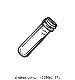 This image features a simplistic yet detailed black outline of a test tube. The test tube is set against a stark white backdrop, accentuating its form and structure.