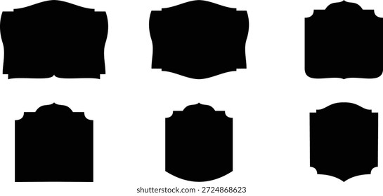 Esta Imagen presenta seis siluetas negras dispuestas en dos filas de tres sobre un fondo blanco limpio. Las siluetas tienen Formas únicas con varios bordes y curvas, dándoles un aspecto distintivo. La simplicidad del diseño lo hace versátil para su uso en Diseño gráfico, marca y otras aplicaciones visuales.