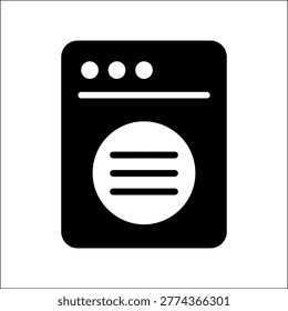 This image features a sleek black and white silhouette of a microwave oven, showcasing a minimalist and modern design. The icon includes basic elements like control buttons and a display, making it easily recognizable. Perfect for use in graphic design projects, websites, or app interfaces.