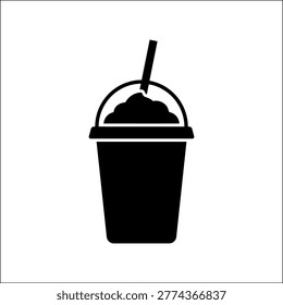This image features a sleek black silhouette of a drink cup with a straw and a generous topping of whipped cream. The minimalist design highlights the essential elements of a cold beverage, making it versatile for use in various graphic and digital contexts. Perfect for food-related logos, icons, or illustrations.