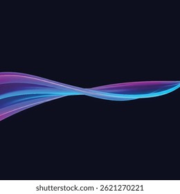 This image features a sleek, flowing wave of gradient light in purple and blue hues set against a dark background, evoking a sense of motion and elegance.