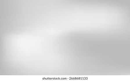 Esta imagem apresenta um gradiente suave e borrado de cinzas-claros e brancos que se mesclam perfeitamente, criando um efeito de fundo abstrato monocromático calmo e elegante