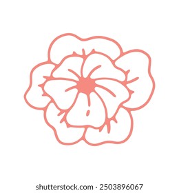 This image features a soft pink line drawing of a flower with rounded petals and a stylized center
