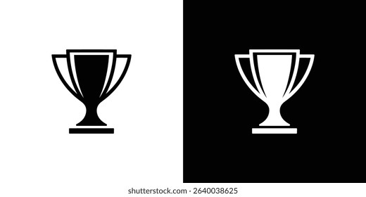 This image features a split background with two trophy icons. One is black on white, the other white on black, creating contrasting symmetry and visual balance.