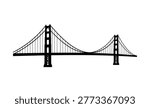 This image features a striking black silhouette of the Golden Gate Bridge set against a warm orange background, showcasing a