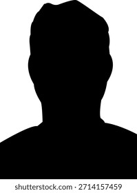 This image features a striking black silhouette of a man's head and shoulders against a white background.