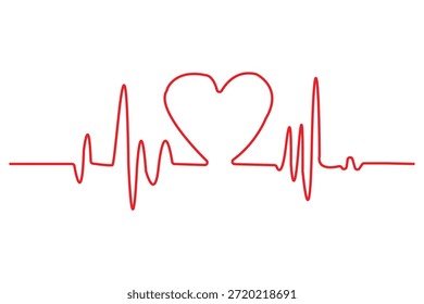 This image features a striking black continuous line against a clean white background. The line elegantly forms an electrocardiogram (ECG) waveform, with a prominent heart shape perfectly integrated into its rhythm at the center. It visually represents the essence of life, love, and health, symbolizing a strong heartbeat and vital signs. The minimalist design conveys a powerful message of well-being and affection, blending medical iconography with universal emotions.