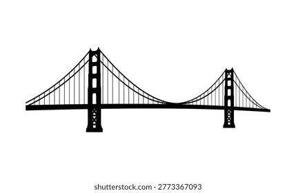 This image features a striking black silhouette of the Golden Gate Bridge set against a warm orange background, showcasing a